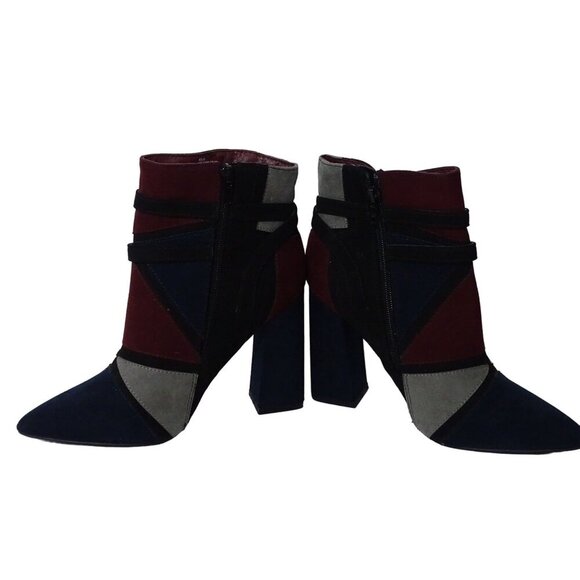 JustFab Adler Ankle Boots Bootie Block Heels Women Size 8.5 Blue Red Colorblock - Picture 4 of 9